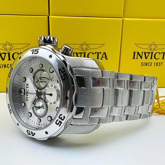 NEW Invicta Men Pro Diver Scuba VD53 Chronograph Stainless St. SILVER DIAL Watch - Picture 3 of 8